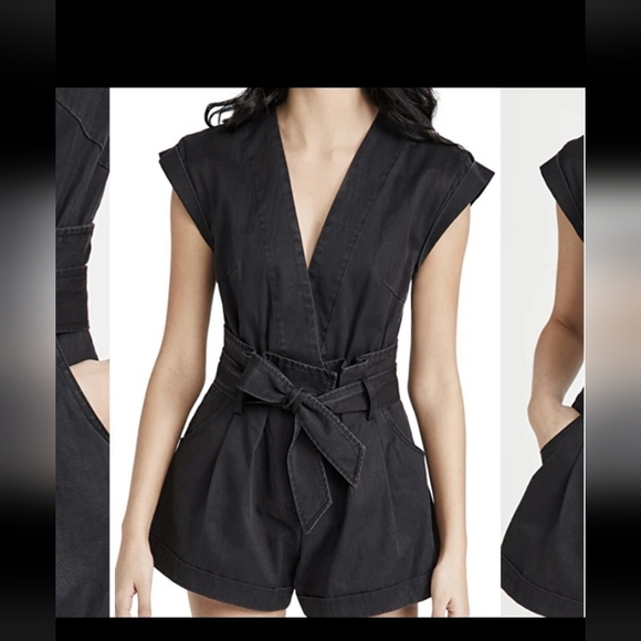 Marissa Webb Dixon Paperbag Washed Black Denim Romper Size 6 - Picture 1 of 10